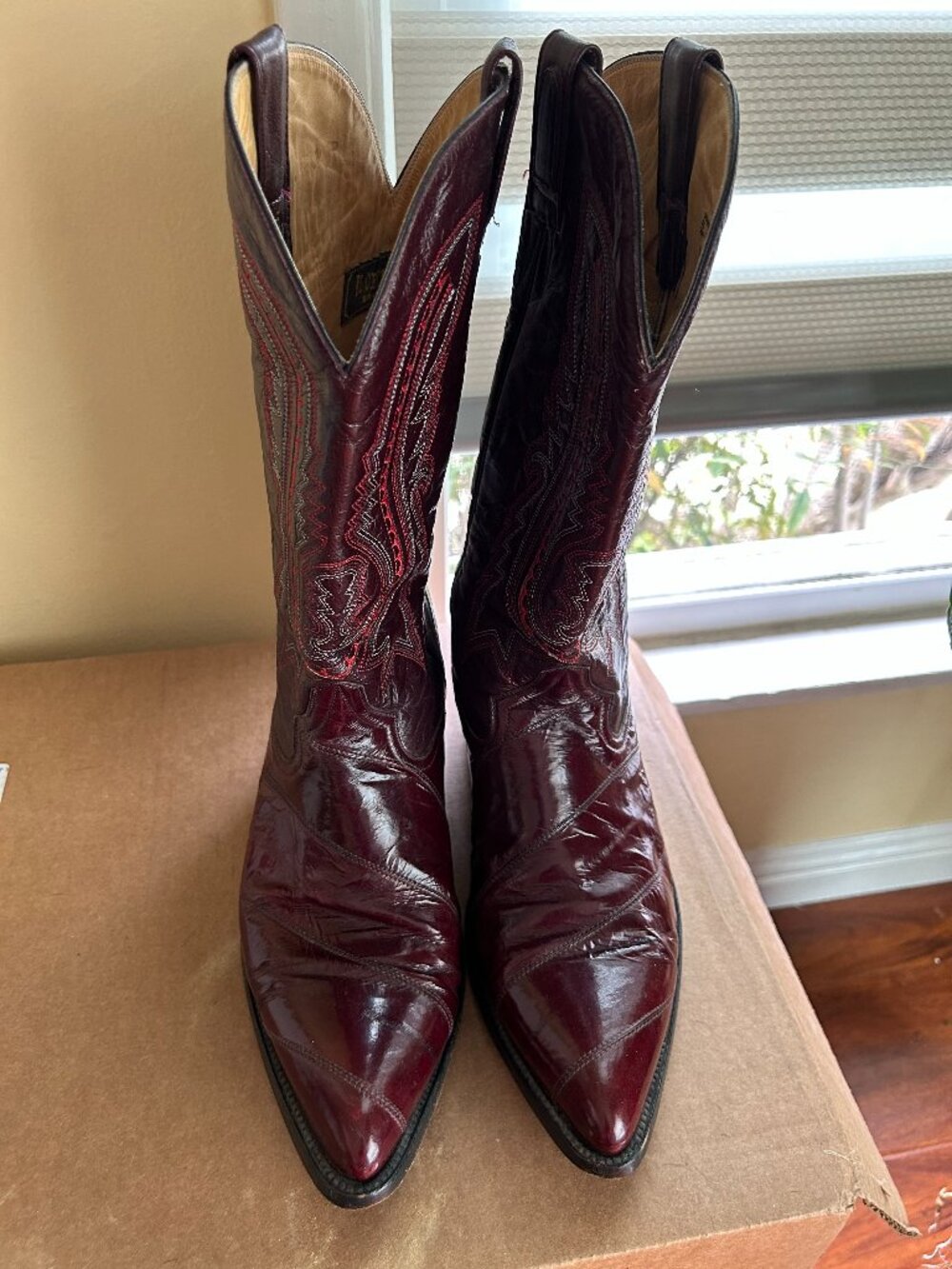 🐍 Genuine EEL SKIN El Centenario Western Boots | Men's 10.5 | Cherry